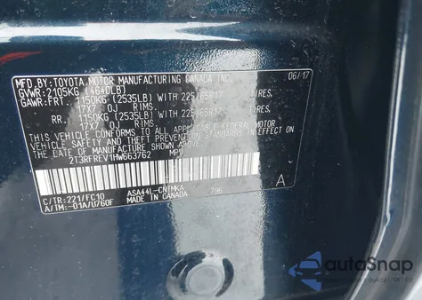 2017 Toyota Rav4 Xle из США, поврежденный, VIN 2T3RFREV1HW663762